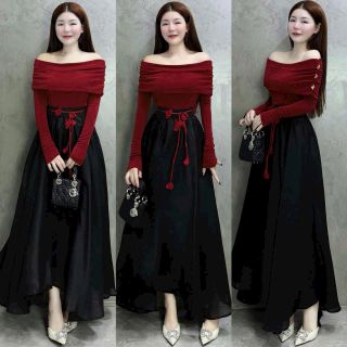SÉT ÁO TĂM LẠNH PHỐI VÁY TƠ HAI LỚP KÈM DÂY HOA