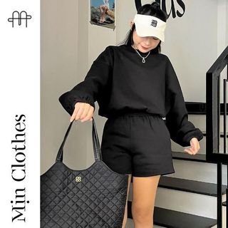 SET BỘ CROPTOP nỉ bông thu đông ( Màu Đen) - Mịn clothes