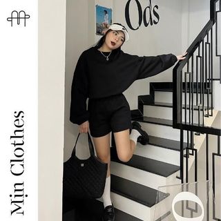 SET BỘ CROPTOP nỉ bông thu đông ( Màu Đen) - Mịn clothes