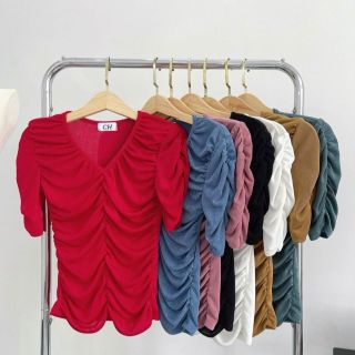 A69- Áo thun nhũ cổ tim nữ nhún eo tay lỡ phom ôm bigsize Women Top