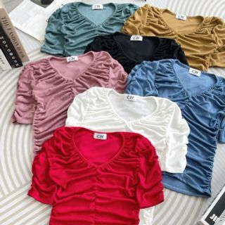 A69- Áo thun nhũ cổ tim nữ nhún eo tay lỡ phom ôm bigsize Women Top
