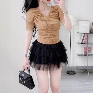 A69- Áo thun nhũ cổ tim nữ nhún eo tay lỡ phom ôm bigsize Women Top