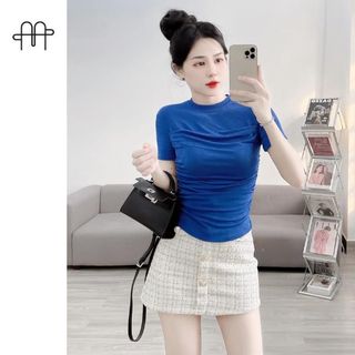 A27- Áo thun nhũ Trơn TAY NGẮN nhún eo 2 bên Hack eo Nữ