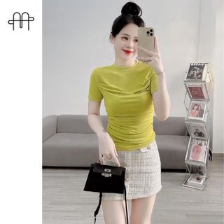 A27- Áo thun nhũ Trơn TAY NGẮN nhún eo 2 bên Hack eo Nữ