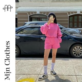 SET BỘ NỈ CROPTOP thu đông (Màu Hồng) - Mịn Clothes