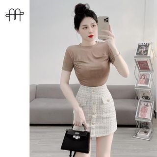 A27- Áo thun nhũ Trơn TAY NGẮN nhún eo 2 bên Hack eo Nữ