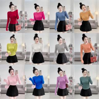 A20- Áo thun nhũ Nữ tay dài Cổ Tròn nhún eo 2 bên hack eo phom ôm Top Women BIGSIZE (40kg- 70kg) a o taydai