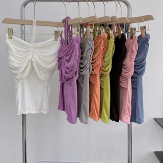 A49- Áo thun nhũ trễ vai Nữ dây cột Dây cổ điệu đà Women Top