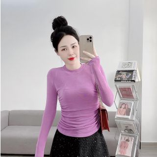 A20- Áo thun nhũ Nữ tay dài Cổ Tròn nhún eo 2 bên hack eo phom ôm Top Women BIGSIZE (40kg- 70kg) a o taydai