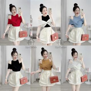 A19- Áo thiết kế CÁCH ĐIỆU TAY thun nhũ trễ vai Nữ Women Top