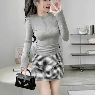 A22- Áo thun trơn tay dài Cổ Tròn Nữ xỏ ngón chất thun nhũ phom ôm Basic Women Top a o taydai