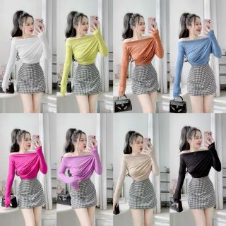 A65- Áo lệch vai Nữ cổ thuyền tay dài thun nhũ Women BIGSIZE Top