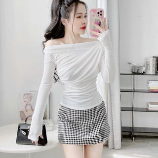 A65- Áo lệch vai Nữ cổ thuyền tay dài thun nhũ Women BIGSIZE Top