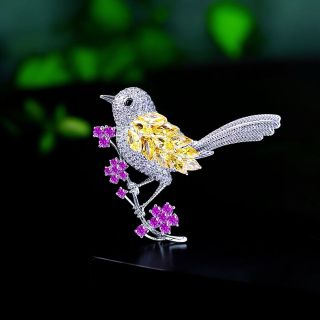Ghim Cài Áo Hình Chim Sẻ Đính Đá Zircon Sang Trọng Dành Cho Nữ - 4.5cm