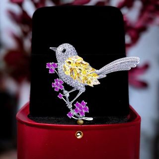 Ghim Cài Áo Hình Chim Sẻ Đính Đá Zircon Sang Trọng Dành Cho Nữ - 4.5cm