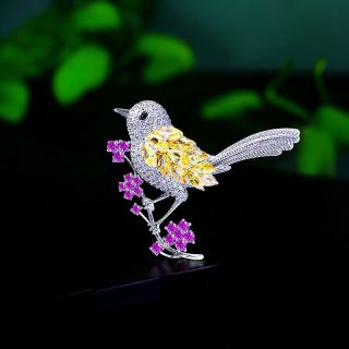 Ghim Cài Áo Hình Chim Sẻ Đính Đá Zircon Sang Trọng Dành Cho Nữ - 4.5cm