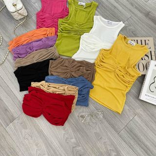 A42 - Áo thun nhũ Ba Lỗ Nữ kiểu nhún đúp ngực women