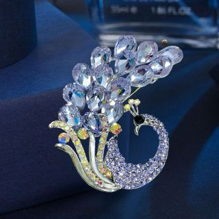 Trâm Cài Áo Nữ Lãng Mạn Thanh Lịch  pha lê Tím Hình chim Công Độc Đáo Sang Trọng dành cho nữ - 6cm