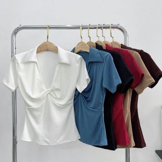B61-Áo thun nữ cổ xoắn sơmi thun gân tăm lạnh co dãn Women Top BIGSIZE (40kg- 70kg)