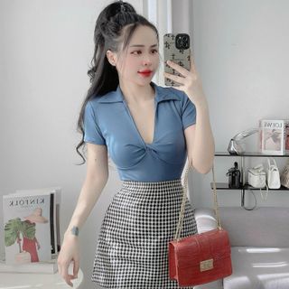 B61-Áo thun nữ cổ xoắn sơmi thun gân tăm lạnh co dãn Women Top BIGSIZE (40kg- 70kg)