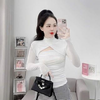 A12- Áo CỔ LỌ KHOÉT thun nhũ tay dài sang trọng Nữ BIG SIZE Women