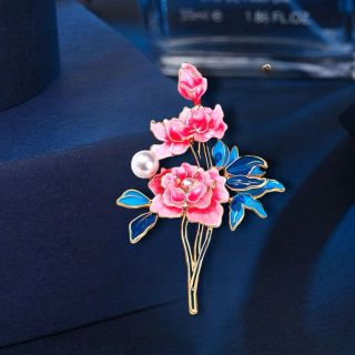 Ghim cài áo hình hoa mẫu đơn tráng men phong cách trung hoa dành cho nữ - 7.4cm