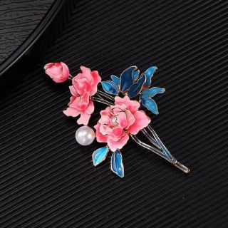 Ghim cài áo hình hoa mẫu đơn tráng men phong cách trung hoa dành cho nữ - 7.4cm
