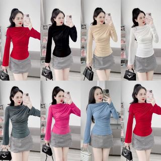 A14- Áo thun nhũ kiểu Nữ Tay LOE nhún cổ eo co dãn 4 chiều Women BIGSIZE (40kg- 70kg)