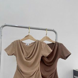 B36 - Áo thun Bozip Lụa QC mềm Nữ Cổ đổ nhún eo bên hông Top Women