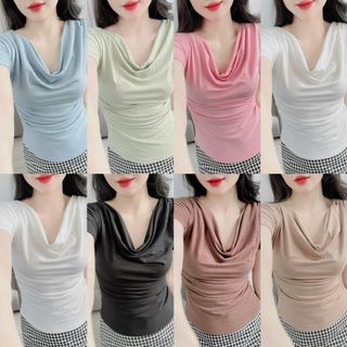 B36 - Áo thun Bozip Lụa QC mềm Nữ Cổ đổ nhún eo bên hông Top Women