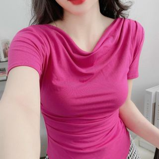 B36 - Áo thun Bozip Lụa QC mềm Nữ Cổ đổ nhún eo bên hông Top Women