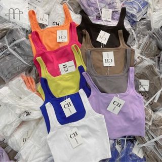 B34 - Aó thun cotton ba lỗ Nữ dáng Croptop ngắn ngang eo Women Áo Dáng Ngắn