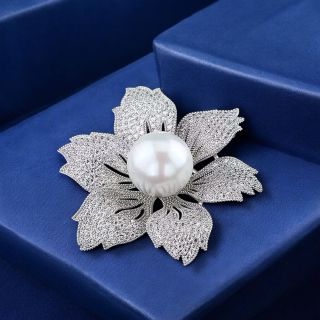 Ghim Cài Áo Hình Hoa Đính Ngọc Trai Nhân Tạo  Thanh Lịch Cổ Điển Thời Trang Chất Lượng Cao Dành Cho Nữ - 4.7cm