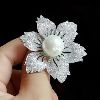 Ghim Cài Áo Hình Hoa Đính Ngọc Trai Nhân Tạo  Thanh Lịch Cổ Điển Thời Trang Chất Lượng Cao Dành Cho Nữ - 4.7cm