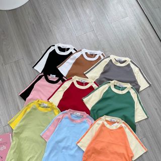 B26- Áo thun Babytee Nữ thun Borip tay ngắn Raglan 2sọc cotton Women giá sỉ