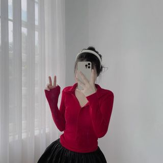 A54- Áo thun nhũ Nữ thiết kế dây kéo phom ôm cổ sơmi (Tay Lỡ và Tay Dài) Women BIGSIZE (40kg- 70kg)