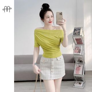 A29- Áo thun nhũ Lệch vai dáng ngắn ngang Eo CROPTOP Women Nữ BIGSIZE (40kg- 70kg)