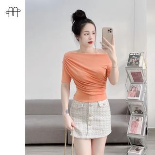 A29- Áo thun nhũ Lệch vai dáng ngắn ngang Eo CROPTOP Women Nữ BIGSIZE (40kg- 70kg)