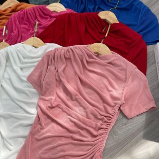 A28- Áo thun nhũ Nữ NHÚN cổ eo tay ngắn phom ôm Women Top BIGSIZE (40kg- 70kg)