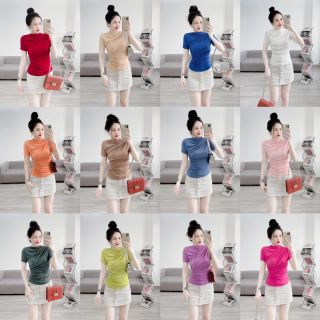 A28- Áo thun nhũ Nữ NHÚN cổ eo tay ngắn phom ôm Women Top BIGSIZE (40kg- 70kg)