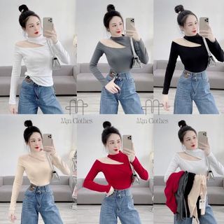B25-Áo thun Borip Nữ khoét vai tay dài Women