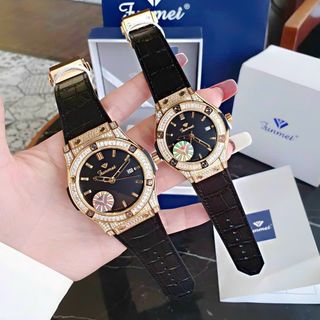 MÓN QUÀ VALENTINE ĐỒNG HỒ CẶP ĐÔI CHÍNH HÃNG FUNMEI F1503L F1503G VIỀN VÀNG FULLBOX