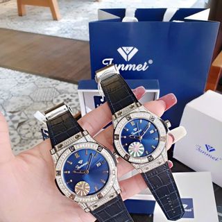 MÓN QUÀ VALENTINE ĐỒNG HỒ CẶP ĐÔI CHÍNH HÃNG FUNMEI F1503L F1503G VIỀN BẠC FULLBOX