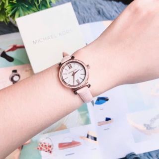 MÓN QUÀ VALENTINE ĐỒNG HỒ NỮ CAO CẤP MỚI NHẤT MKORS 2715 DÂY DA HỒNG MẶT NHỎ