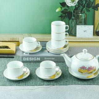 Bộ tách sứ bát tràng dáng 4  in theo yêu cầu