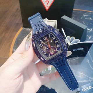 MÓN QUÀ VALENTINE ĐỒNG HỒ NAM CAO CẤP GUEZZ MẶT CHỮ NHẬT CHONOGRAP DÂY CAO SU