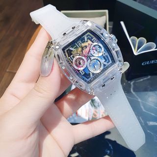 MÓN QUÀ VALENTINE ĐỒNG HỒ NAM CAO CẤP GUEZZ MẶT CHỮ NHẬT CHONOGRAP DÂY CAO SU