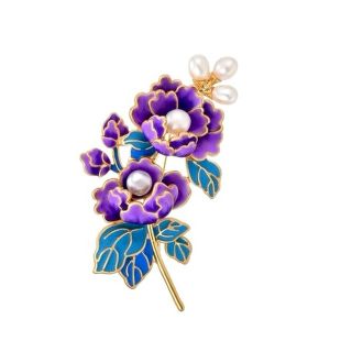 Ghim cài áo tráng men hoa mẫu đơn tím thời trang cao cấp dành cho nữ- 6cm