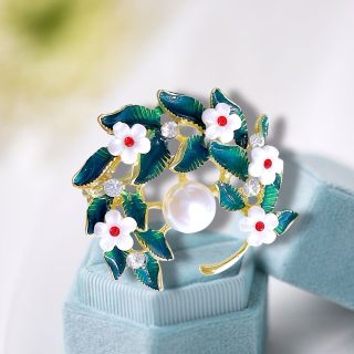 Ghim cài áo hình Nguyệt quế tráng men đính Ngọc trai dành cho nữ - 5cm