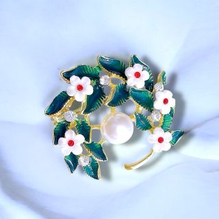 Ghim cài áo hình Nguyệt quế tráng men đính Ngọc trai dành cho nữ - 5cm